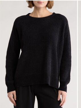 NWT Eileen Fisher Black Ribbed Crewneck Sweater XXS